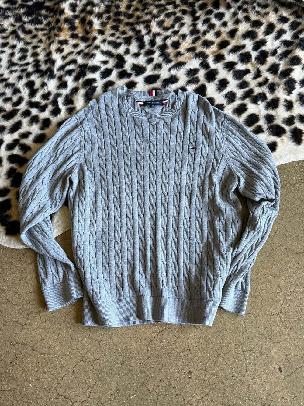 Tommy Hilfiger Cable Knit Crewneck Sweater Size XXL Gray Cotton